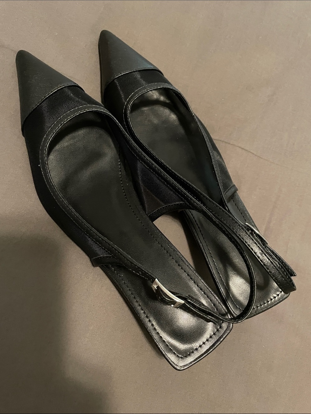 Versatile Kitten Heel Slingbacks Size 7.5 Black Pointed Toe Mesh Occasion Office